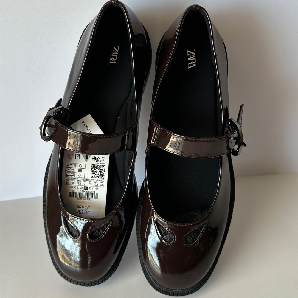 Zara Women’s Platform Mary Jane Shoes Size 8 Color Burgundy - Picture 6 of 17